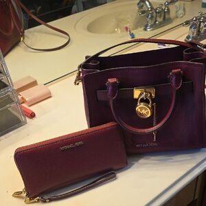 Michael Kors Plum Leather Satchel with Matching Wristlet